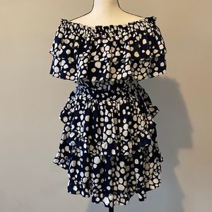 Misa  Los Angeles Navy Blue/White Off The Shoulder Viscose Luella Dress Size L